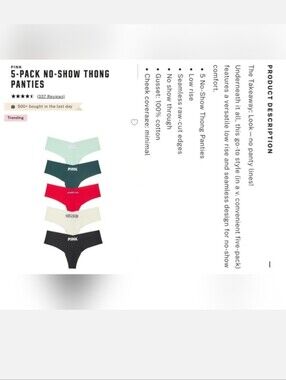 VICTORIA'S SECRET Pink 5 pack no show thong Panties SMALL WINTER EDITION